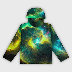 Ветровка с капюшоном женская Небула в космосе в зеленых тонах - нейронная сеть, цвет: 3D-черный