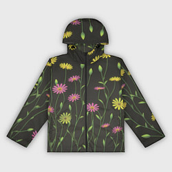 Ветровка с капюшоном женская Полевые цветочки на темном фоне, цвет: 3D-черный