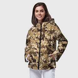Ветровка с капюшоном женская Коричнево-желтый камуфляжный фон, цвет: 3D-черный — фото 2