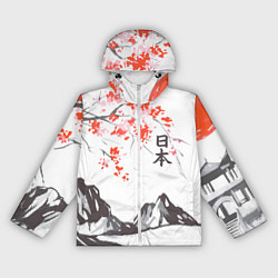 Ветровка с капюшоном женская Цветущая сакура и солнце - Япония, цвет: 3D-белый