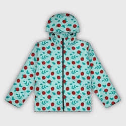 Ветровка с капюшоном женская Паттерн листья и божьи коровки, цвет: 3D-черный