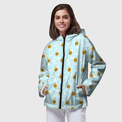 Ветровка с капюшоном женская Паттерн облака и пчелы, цвет: 3D-черный — фото 2