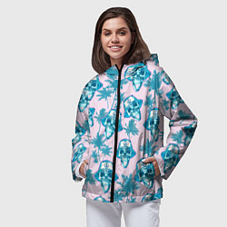 Ветровка с капюшоном женская Черепа в панаме, цвет: 3D-черный — фото 2