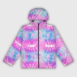 Ветровка с капюшоном женская Голубо-розовый узор тай-дай, цвет: 3D-черный