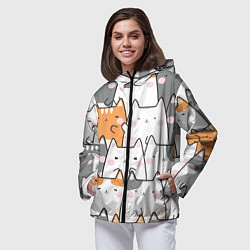 Ветровка с капюшоном женская Семья котиков, цвет: 3D-черный — фото 2