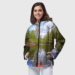 Ветровка с капюшоном женская Красная байдарка, цвет: 3D-черный — фото 2