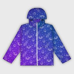 Ветровка с капюшоном женская Ракеты и планеты, цвет: 3D-белый