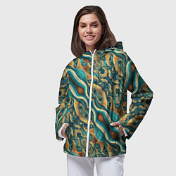 Ветровка с капюшоном женская Голубые и оранжевые переливы, цвет: 3D-белый — фото 2
