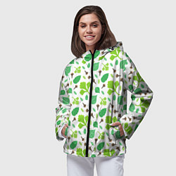 Ветровка с капюшоном женская Green plants, цвет: 3D-черный — фото 2