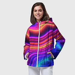 Ветровка с капюшоном женская Яркие неоновые волны, цвет: 3D-белый — фото 2