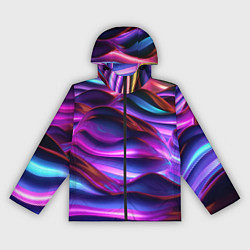 Ветровка с капюшоном женская Неоновые синие и фиолетовые волны, цвет: 3D-черный