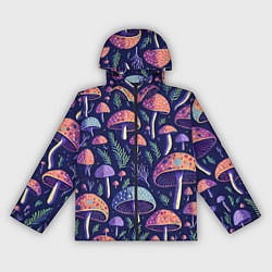 Ветровка с капюшоном женская Грибы паттерн, цвет: 3D-черный