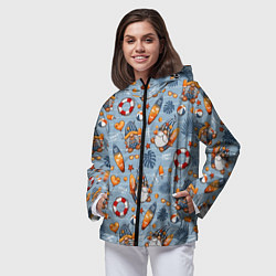 Ветровка с капюшоном женская Пляжные гномы, цвет: 3D-черный — фото 2