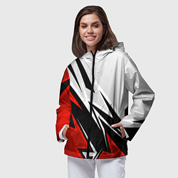 Ветровка с капюшоном женская Бело-красная униформа для зала, цвет: 3D-черный — фото 2