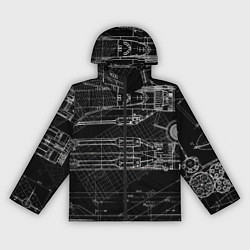 Ветровка с капюшоном женская Чертеж ракеты на чёрном фоне, цвет: 3D-черный