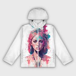 Ветровка с капюшоном женская Девушка акварельные краски, цвет: 3D-белый