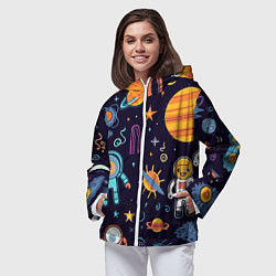 Ветровка с капюшоном женская Яркий космический паттерн, цвет: 3D-белый — фото 2