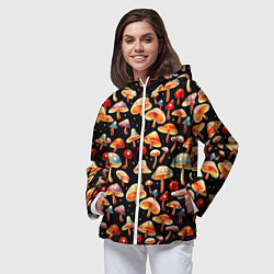 Ветровка с капюшоном женская Разноцветный грибной паттерн, цвет: 3D-белый — фото 2