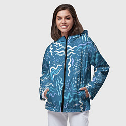 Ветровка с капюшоном женская Абстрактные линии на голубом фоне, цвет: 3D-черный — фото 2