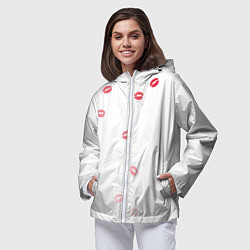 Ветровка с капюшоном женская Следы поцелуев губы, цвет: 3D-белый — фото 2