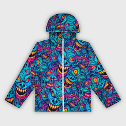 Ветровка с капюшоном женская Неоновые монстры - graffiti art style pattern, цвет: 3D-белый