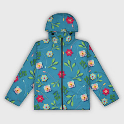 Ветровка с капюшоном женская Цветы и зеленые веточки, цвет: 3D-черный