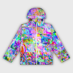 Ветровка с капюшоном женская Яркий неоновый абстрактный Glitch, цвет: 3D-белый