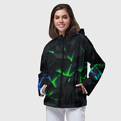 Ветровка с капюшоном женская Зеленые и синие плиты, цвет: 3D-черный — фото 2