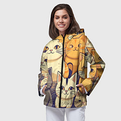 Ветровка с капюшоном женская Кошачий принт от нейросети, цвет: 3D-черный — фото 2