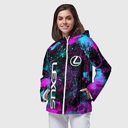 Ветровка с капюшоном женская Lexus - неоновые брызги, цвет: 3D-белый — фото 2