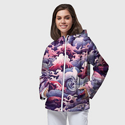 Ветровка с капюшоном женская Волны в Японском стиле, цвет: 3D-белый — фото 2