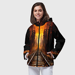 Ветровка с капюшоном женская Железная дорога на закате, цвет: 3D-черный — фото 2