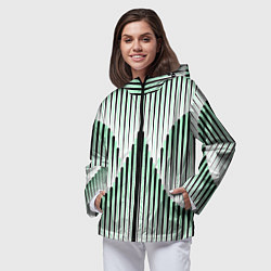 Ветровка с капюшоном женская Зеленый геометрический круглый узор, цвет: 3D-черный — фото 2