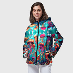Ветровка с капюшоном женская Медуза в стиле арт, цвет: 3D-черный — фото 2