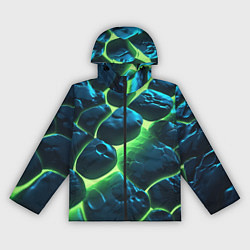 Ветровка с капюшоном женская Разлом зеленых плит с неоном, цвет: 3D-черный