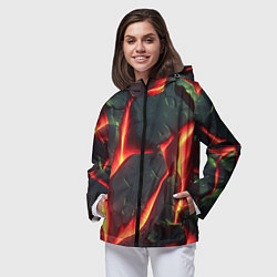 Ветровка с капюшоном женская Красные плиты с лавой, цвет: 3D-черный — фото 2