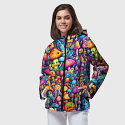 Ветровка с капюшоном женская Кислотные психоделические грибы, цвет: 3D-черный — фото 2
