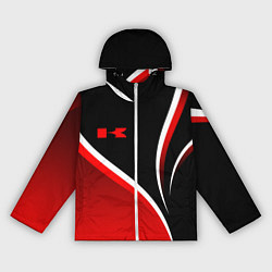 Ветровка с капюшоном женская Кавасаки - красные волны, цвет: 3D-белый