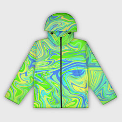 Ветровка с капюшоном женская Неоновая абстракция волны, цвет: 3D-черный