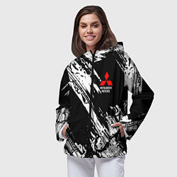 Ветровка с капюшоном женская Mitsubishi - белый пятна, цвет: 3D-черный — фото 2