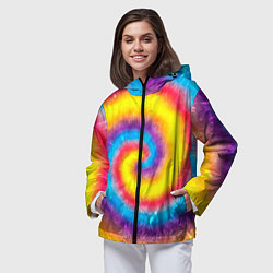 Ветровка с капюшоном женская Тай-дай сочные цвета, цвет: 3D-черный — фото 2
