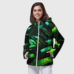 Ветровка с капюшоном женская Dark green abstract, цвет: 3D-белый — фото 2