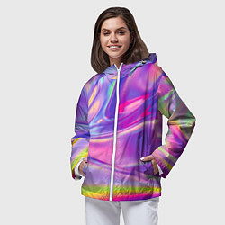 Ветровка с капюшоном женская Радужное северное сияние, цвет: 3D-белый — фото 2