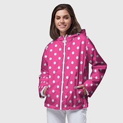 Ветровка с капюшоном женская Горошек в цвете Барби, цвет: 3D-белый — фото 2