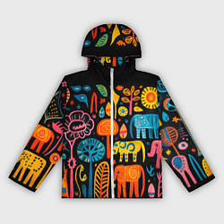 Ветровка с капюшоном женская Африканский узор со слонами - нейросеть, цвет: 3D-белый