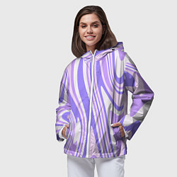 Ветровка с капюшоном женская Абстракция волны сиреневый, цвет: 3D-белый — фото 2
