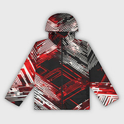 Ветровка с капюшоном женская Киберпанк линии белые и красные, цвет: 3D-черный