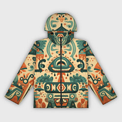 Ветровка с капюшоном женская Абстрактный узор в мексиканском фолк-арт стиле, цвет: 3D-черный