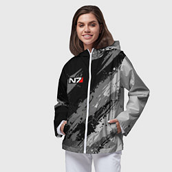 Ветровка с капюшоном женская N7 - mass effect monochrome, цвет: 3D-белый — фото 2