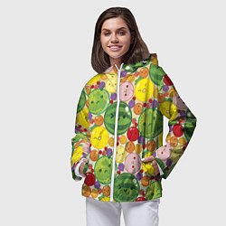 Ветровка с капюшоном женская Suika game паттерн, цвет: 3D-белый — фото 2